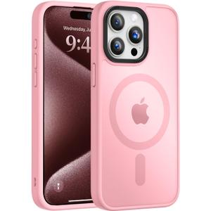 Vooii Strong Magnetic for iPhone 15 Pro Max Case, [Compatible with Magsafe] [13FT Military Grade Drop Protection] Slim Shockproof Translucent Matte Case for iPhone 15 Pro Max 6.7 inch - Pink