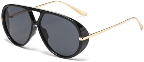 LJCZKA Oversized Pilot Sunglasses for Women Men Trendy Large Double Bridge Shield Sun Glasses Fashion 70s Big Shades