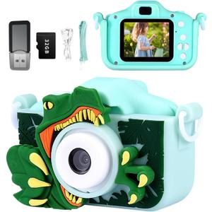 Kids Camera Toys with Green Dinosaur Camera for Kids,Cute Portable Little Boys Gifts Kids Camera Toys for 3-12 Years Old Boys,Selfie Camera for Kids (Green - Dinosaur)