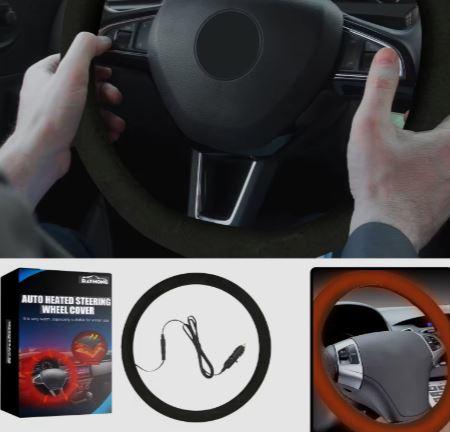 RAYHONG Heated Steering Wheel Cover,12V Fast Heating Steering Wheel Hand Warmer Plush Comfortable 14.5-15.5 Inches Steering Wheel Cover for Most Cars