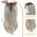Ms Taj Hair Topper 18 Inch for Women with Thinning Hair - Long Layered 6.5"X6.5" Synthetic Hair Piece - Fiber Wiglet for Ladies (Silver White with Dark Root)