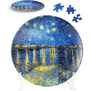 PieceRelax 3D Puzzle Plate 124 Pieces - Van Gogh - Starry Night Over the Rhone - Jigsaw Puzzle for Adults, Decorative Plate with Durable Plastic Pieces, Ideal Gift for Home or Office Dcor [PL1003]
