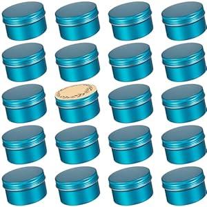 24 Pack 4oz Screw Top Aluminum Tin Jars with Screw Lids and Blank Labels - Refillable 120ml Metal Containers for Lip Balms, Candles, Salves, Spices, Crafts (Lake Blue)