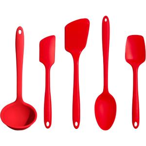 GIR: Get It Right 5 Piece Silicone Ultimate Kitchen Utensils Set - Ladle, Spatula, Flip, Spoon & Spoonula - Non-Toxic Cooking Utensils for Nonstick Cookware, Cooking and Baking - Red