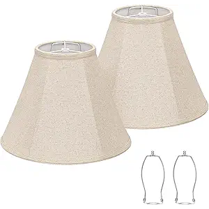 Bell Lamp Shades Set of 2, 6"Top x 13"Bottom x 10"High, Beige Shade Replacement for Table Lamps, Floor Lamps, Fabric Natural Linen Hand Crafted(Spider Fitter), Harp Holders Included, Assembly Required