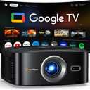 1500 ANSI Official Licensed Google TV Smart Projector, HAPPRUN 4K Full HD Home Theater with Auto Focus, Dolby Sound, Wi-Fi Bluetooth, Built-in Apps, Compatible with Phone & PC, Indoor & Outdoor Use
