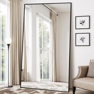 Full Length Mirror, 88"x44" Floor Mirror Freestanding, Oversized Floor Standing Mirror Full Body Mirrors with Stand for Bedroom, Hanging Mounted Mirrors for Living Room Cloakroom, Black, Rect