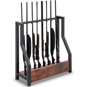 Leinuosen Indoor Gun Racks Rifle Rack Floor Stand Holds up 8 Long Guns Heavy Duty Metal Gun Storage with Wooden Base Adjustable Height for Home Garage Retail Shop