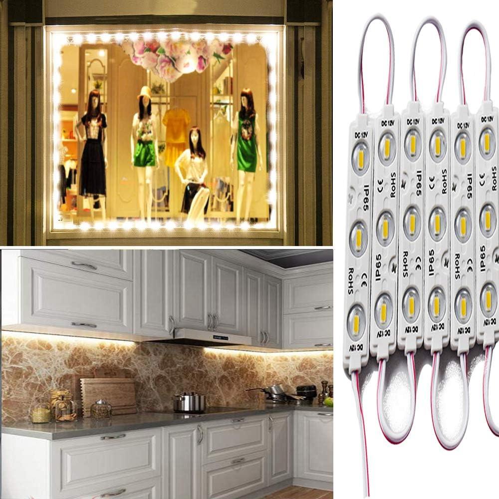 LED Module Windows Lights - 3000K White, 100pcs, 49.8 Ft, 5730 SMD, 150LM Per Module, IP65 Waterproof for Advertising Signs With Tape Adhesive Backside (No Power Supply)