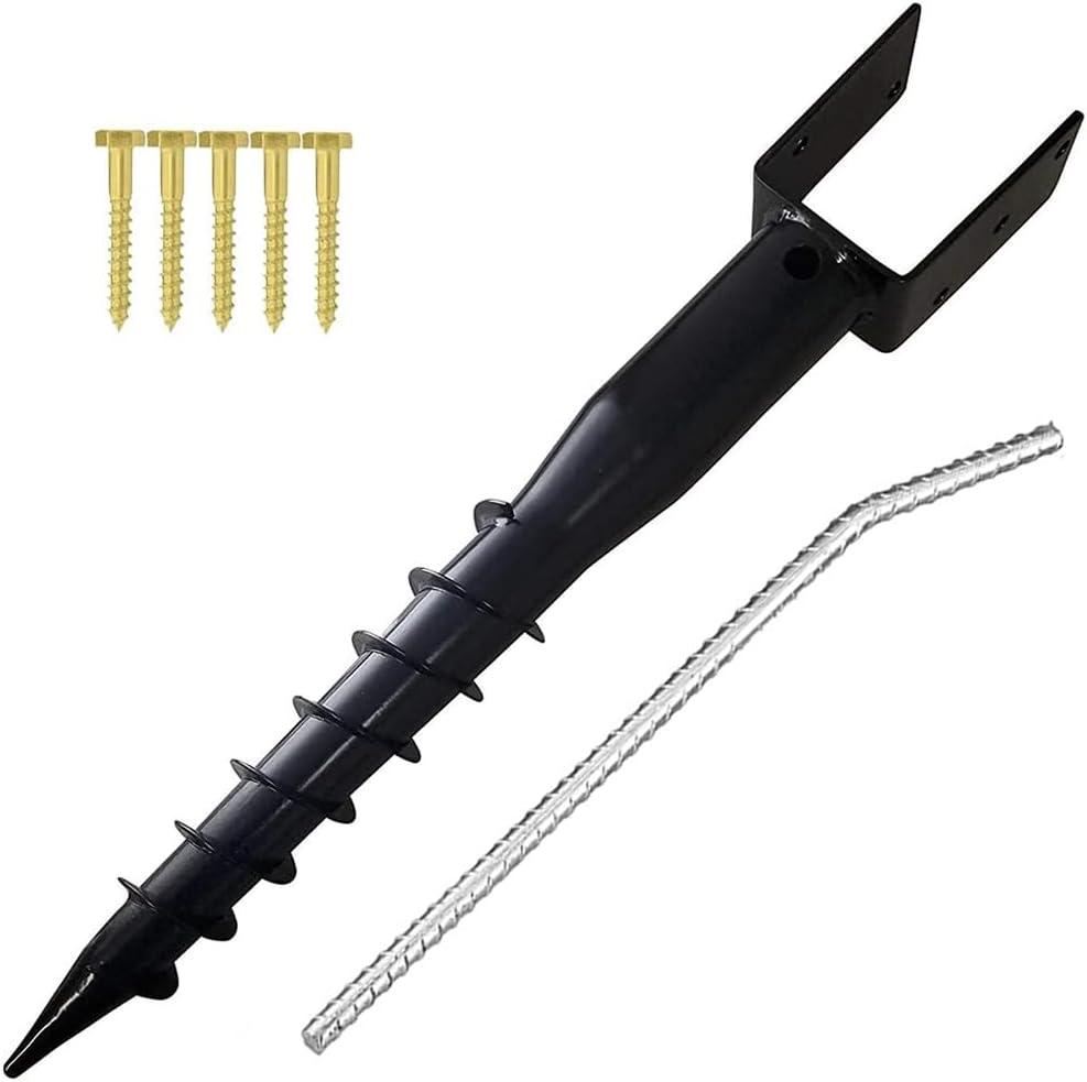 Furnishh No Dig Ground Anchor 4"x4" Post Holder U Model Screw in Post Stake for Mailbox Posts and Fence Posts, 27" Long Post Anchor Spike, 1 Pack, Black