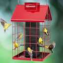 Kingsyard Squirrel Proof Caged Bird Feeder for Outdoor Hanging - Weatherproof Metal Mesh Tube Finch Bird Feeder with 4 Ports for Nyjer/Thistle Seed, Small Birds Goldfinches, Chickadees, Red
