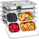 6 Pcs Stainless Steel Snack Containers with Lids 4 Compartment Bento Lunch Box 11.02 x 8.66 x 1.65 Inches Divided Meal Food Fruit Storage Prep Containers for Home Travel
