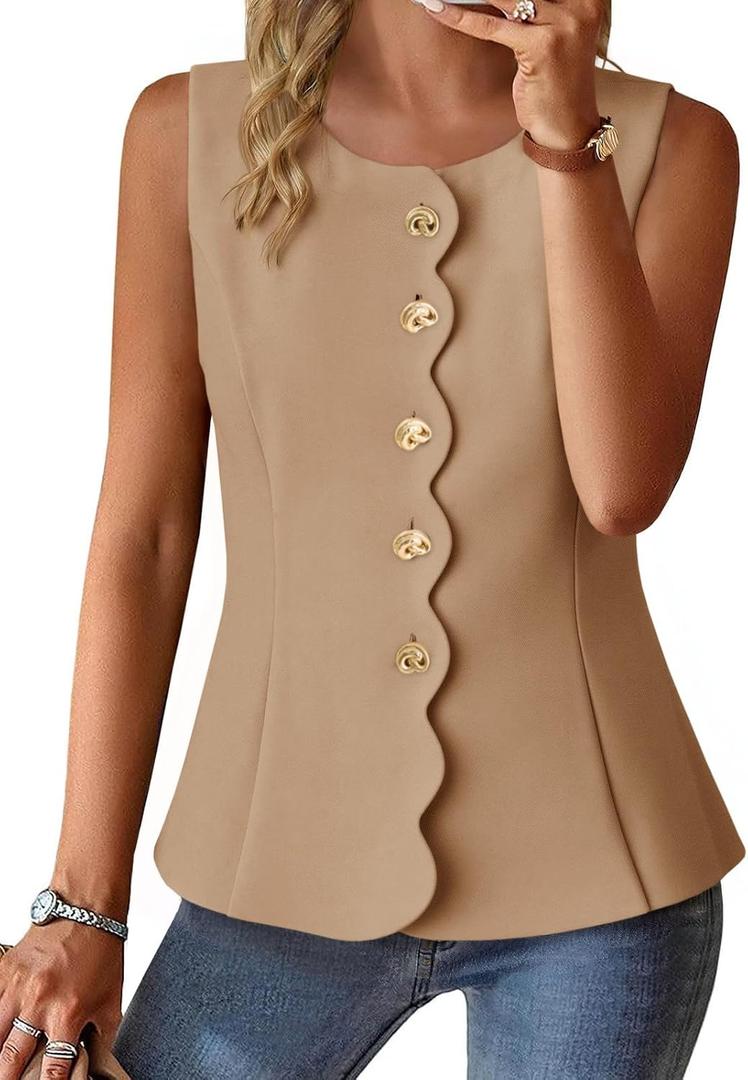 Cicy Bell Womens Summer Sleeveless Blazer Vests Dressy Button Down Fitted Round Neck Waistcoat Work Office Suit Tops (S)