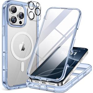 Miracase Magnetic for iPhone 16 Pro Case Full-Body Phone with Built-in Glass Screen Protector, [Compatible with MagSafe] Military Drop Proof 16 Pro Cover Bumper 6.3 inch, Clear Blue