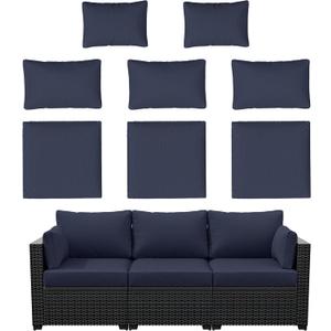 8p Outdoor Cushion Slipcovers Outdoor Patio Cushions Covers Replacement Waterproof with Zipper for 3-Seat Outdoor Rattan Sofa Patio Furniture Cushion Covers Navy Blue, Covers Only