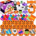 48 Halloween Toys Pack with Pumpkin Box, Halloween Party Favors Gifts for Kids, Squishy Mochi Toys in Bulk with Bubble Push it Keychain, Halloween Treat Bags Fillers, Trick or Treat Classroom Prizes