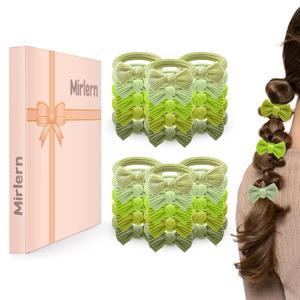 30-Piece Cute Bow Hair Ties for Women, Fabric Soft Rubber Bands No Damage Ponytail Holder, Elastics Bands Hair Accessories for All Hair Types, Gifts for Girls (Green Theme)