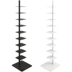 HYHTMER 9-Tier Metal Spine Bookshelf - Vertical Tower for Booksfor Small Spaces, Multipurpose Corner Bookshelf, Tall & Narrow Ladder Bookcase, Ideal Book Display for Home or Office (White)