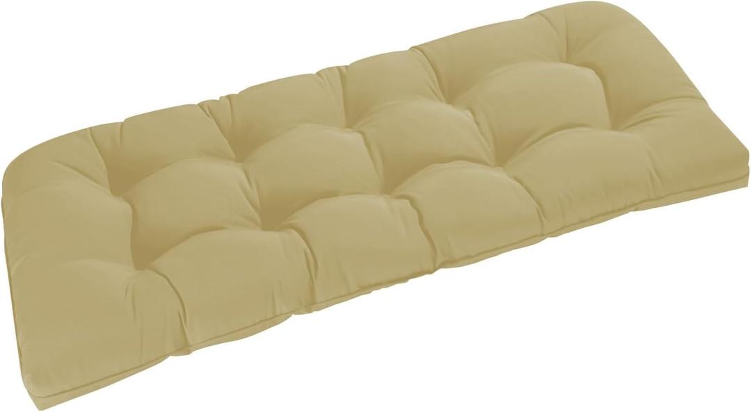 downluxe Outdoor Bench Cushion for Patio Furniture, Water Resistant Tufted Overstuffed Porch Swing Cushions, Thick Outdoor Loveseat Cushions, 44" X 19" X 5", Khaki, Set of 1