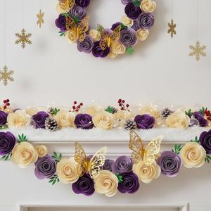 36 Pcs 3D Rolled Christmas Decor Artificial Roses Paper Flowers for Christmas Table Centerpiece Indoor and Outdoor Front Party Decorations (Purple)