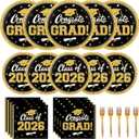 Black and Gold Graduation Decorations 2026,200Pcs Black Gold Graduation Plates and Napkins,Forks for Graduation Party Decorations, Class of 2026 Graduation Party Supplies,Serve 50