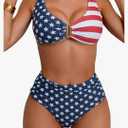 Bikini Sets for Women High Waisted Two Piece Bathing Suit U Wired V Neck Swimsuit Adjustable Straps Swimwear, Large, American Flag