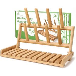 Bamboo Baby Bottle Drying Rack, Space Saving Countertop Bottle Holder Portable Dryer Rack Organizer for Baby Bottles, Cups, Pacifiers and Accessories, Birthday Box for Women Mother Mom