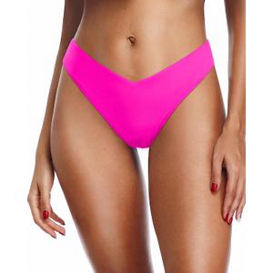 Zmart Women Cheeky Bikini Bottoms V Cut Swim Bottom High Cut Swimsuit Low Waist Low Rise Bathing Suit (Small, Pink)