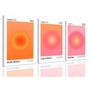 KISSFOX 3 Piece Canvas Wall Art Pink Orange Wall Decor Aura Framed Art Angel Number Pictures Trendy Aesthetic Preppy Paintings For Apartment Dorm Women Girls Bedroom