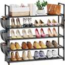 5 Tier Shoe Rack with Hook and Side Pocket,Shoe Organizer Space Saver Storage for 20-25 Pair Shoe Storage Shelf Sturdy Free Standing Long Shoe Rack Organizer for Closet,Entryway,Small Spaces (Black)