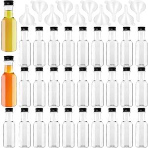 Mini Liquor Bottles, 30 Pack Airtight Plastic Spirit With Black Cap, 1.7 Oz Empty Alcohol Shot With 10 Funnels, Miniature for Weddings, Parties