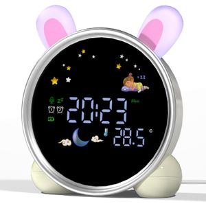ANALOI Kids Alarm Clock with Night Light, OK to Wake Clock for Kids, Stay in Bed Clock and Sleep Training, Nap Timer Temperature Detect Cute Room Decor, Gift Ideas for Kids Toddler Boy Girl, Rabbit