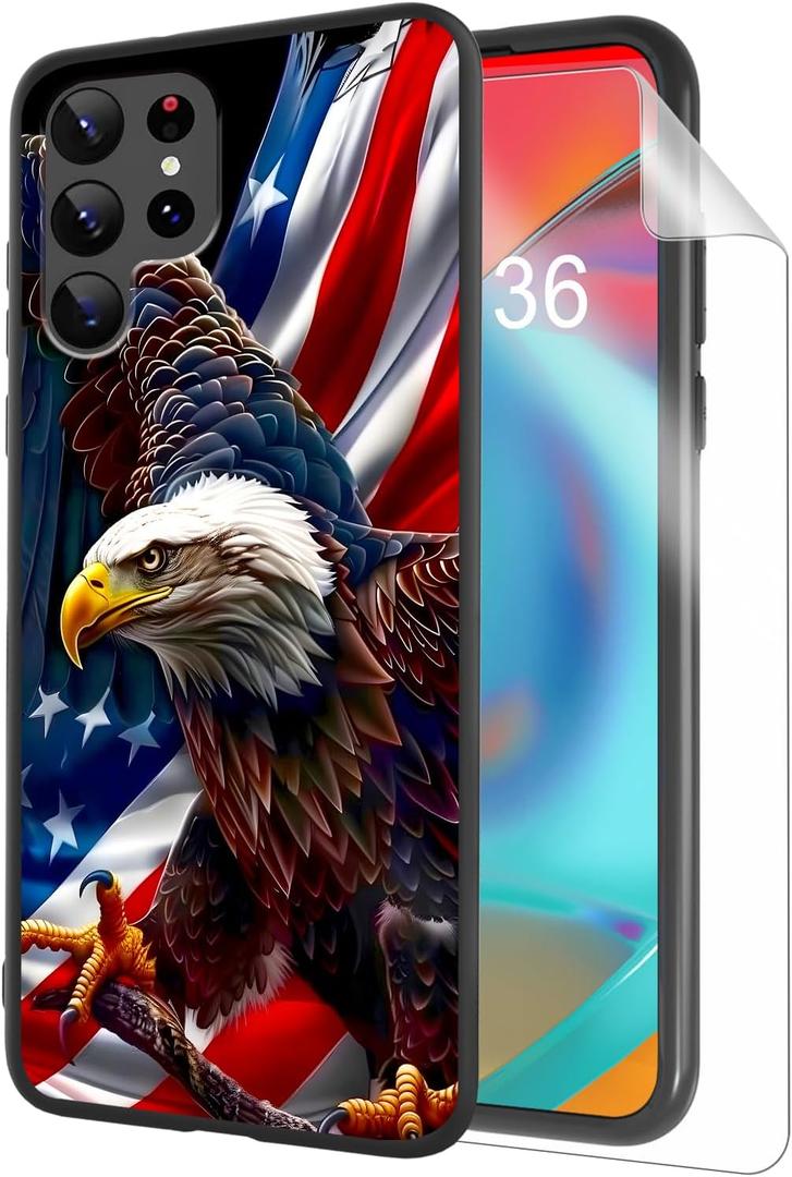 for Samsung Galaxy S25 Ultra Phone Case, Soft TPU Shockproof Full Body Protection Cover 6.9" for Samsung Galaxy S25 Ultra, Lightweight Compatible Wireless Charging, American Flag Eagle