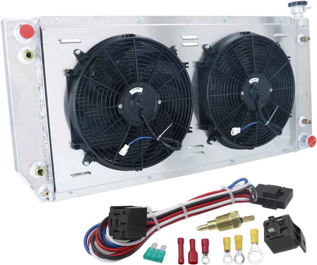 CoolingCare Radiator for 1992-2004 Chevy GMC C1500 C2500 C3500 K1500 K2500 K3500 Suburban Tahoe Yukon 5.0L 5.7L 7.4L V8, 3 Row Radiator + Shroud/Fan + Relay