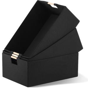 3 Pack Fabric Storage Bins for Closet Shelves, Rectangle Wardrobe Organizers with Handle, Collapsible Shelves Storage Basket for Sorting Clothes, Nursery Toy(Black,16.5 x 12.2 x 6.7 Inch)