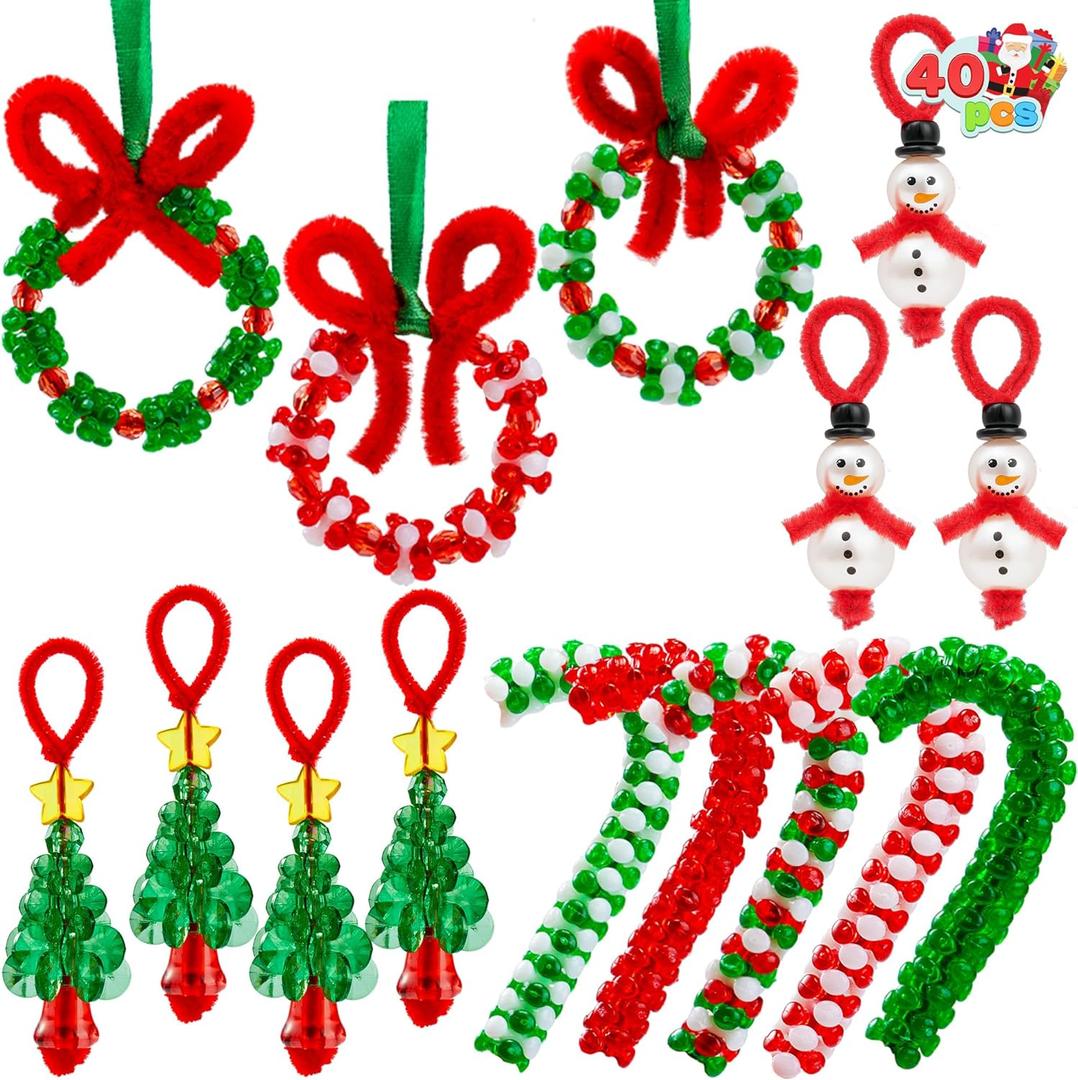 JOYIN Christmas Beaded Ornament Craft, Make Up to 40 Hanging Ornaments of Snowman, Christmas Tree, Candy Canes, and Wreaths for DIY Craft, Xmas Gift Holiday Party, Indoor Decoration Age 14+