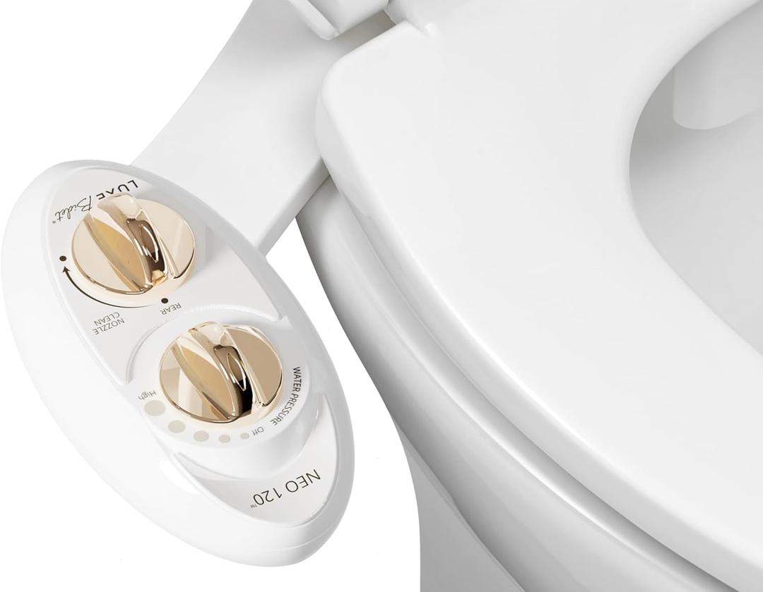 LUXE Bidet NEO 120 - Single Nozzle, Self-Cleaning, Non-Electric Bidet Attachment for Toilet Seat, Adjustable Water Pressure, Rear Wash (Gold)