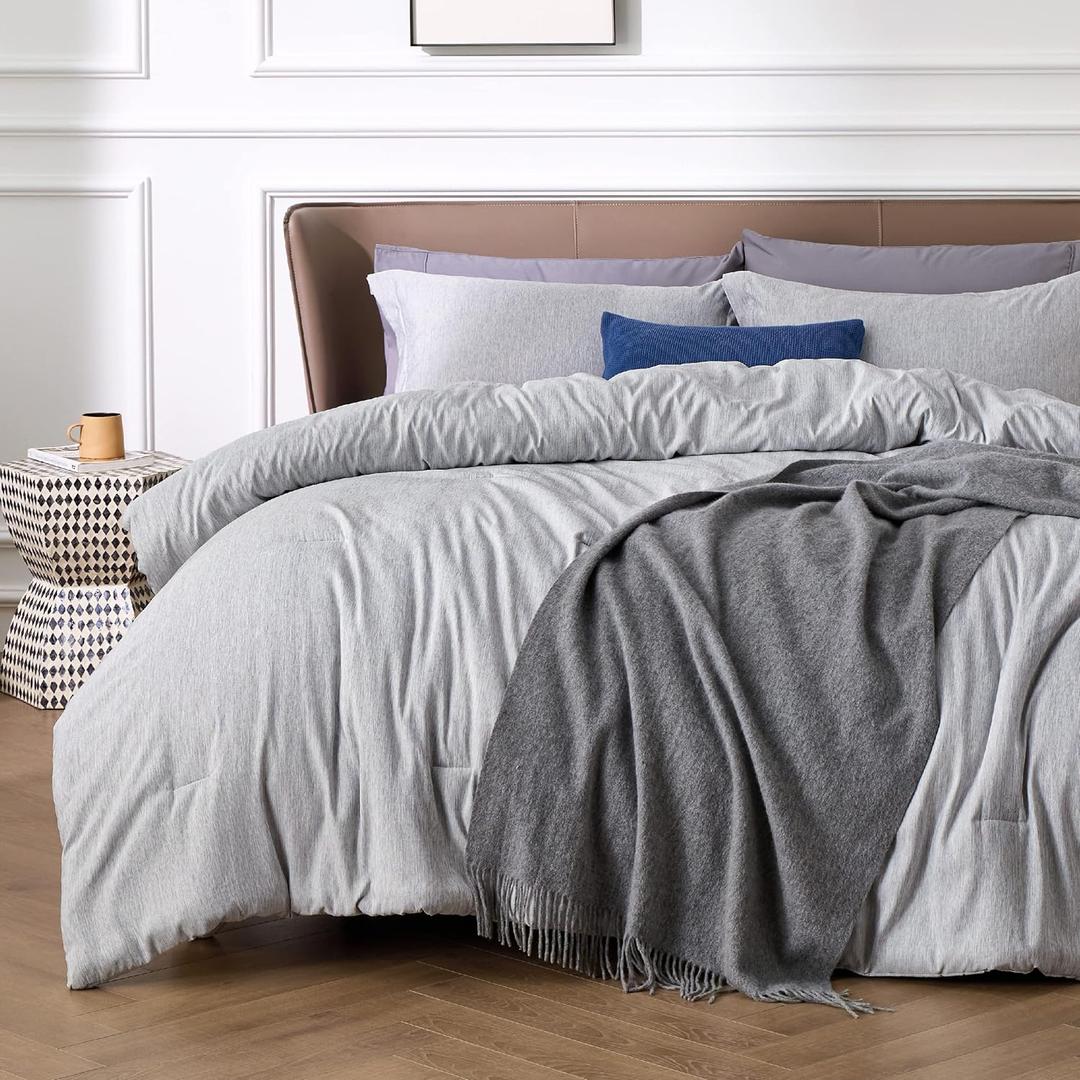 Bedsure Queen Comforter Set - Grey Soft Bedding for All Seasons, Cationic Dyed Bed Set, 3 Pieces, 1 Queen Size Comforter (90"x90") and 2 Pillow Shams (20"x26"+2")