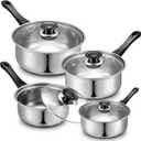 Hushee Stainless Steel Saucepan Set with Lids 8 Pcs, Sauce Pans 1QT, 2QT, 3QT, 4QT Tri-Ply Bottom Sauce Pot Set with Bakelite Handle, Induction Compatible Dishwasher & Oven Safe for Boiling Cooking
