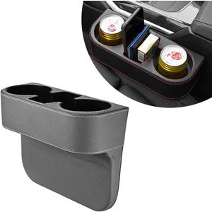 Car Cup Holder Gap Filler Organizer, Multifunctional Auto Front Console Gap Filler with Cup Holder, Leather Extra Cup Holder Storage Box for Car Truck SUV, Car Accessories (Gray)