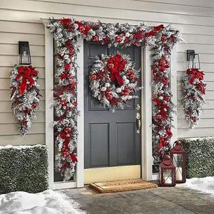 Braiton Christmas Wreaths Decoration for Front Door, Wall Hanging Christmas Snowball Red Berry Pine Cone Garland Ornament for Xmas Party Indoors and Outdoors Home Decor,Red,6 PCS Set