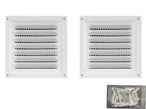 2pcs Attic Vent Soffit Vent Aluminum Wall Vent Metal Shed Vent Square Vent Louver Vent Grille with Built-in Insect Screen for Exterior Door House Attic Garage Ceiling (White 8" x 8"-2 Pack)