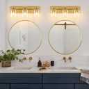 Modern Bathroom Light Fixtures Over Mirror, Vanity Lights for Bathroom Wall Sconces with Clear Glass Shades, E26 Socket (Bulbs Not Included), 3 Light, Brass