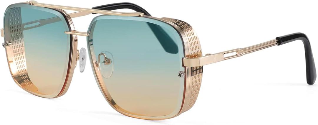 FEISEDY Sunglasses Mens Women Vintage Aviator Square Trendy Metal Steampunk Fishing Driving Sun Glasses B2894