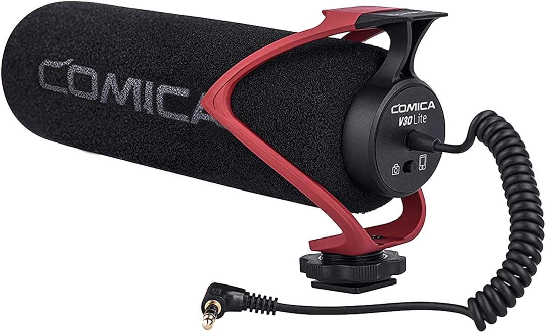 COMICA CVM-V30 LITE Video Microphone,Super-Cardioid Condenser On-Camera Shotgun Microphone for Canon Nikon Sony Panasonic DSLR Cameras,Mic for iPhone Android Smartphone with 3.5mm Jack (Red)