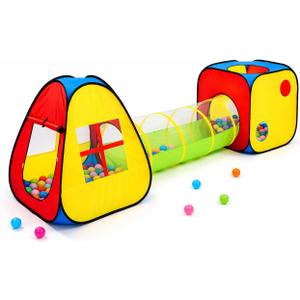 3 in 1 Pop Up Kids Play Tent with Ball Pit Indoor/Outdoor Playhouse, 119 inches x 31.5 inches x 34 inches