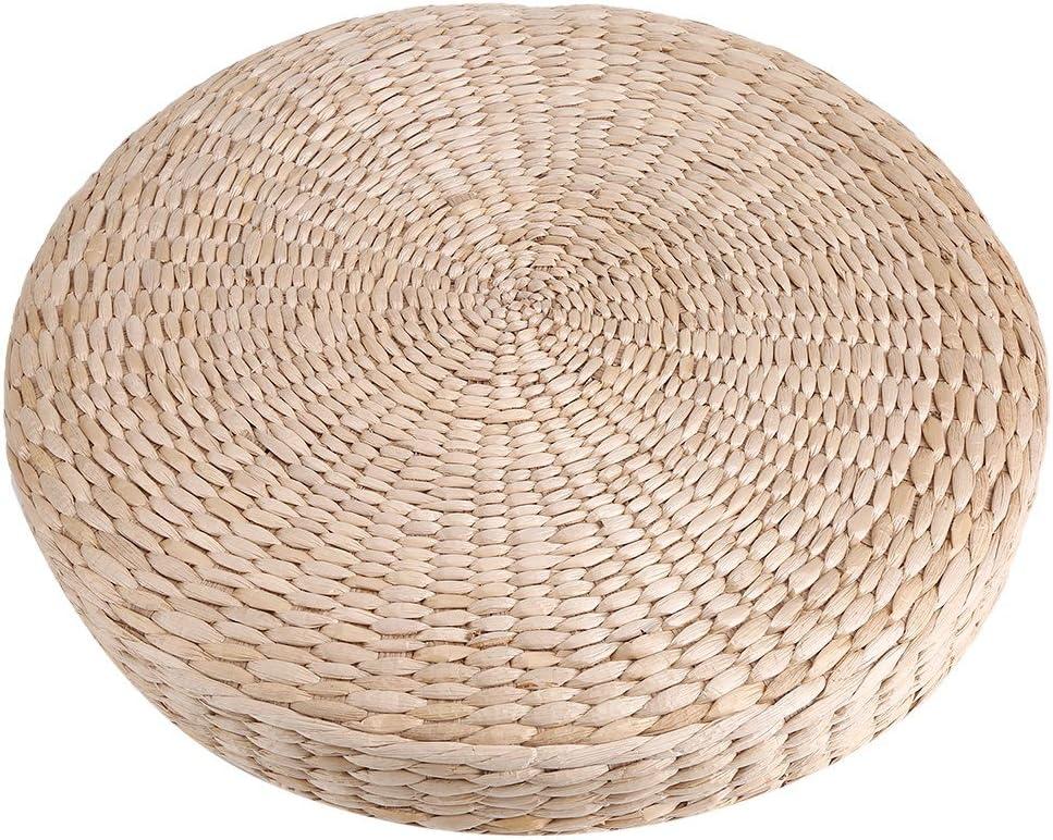 Ejoyous Tatami Seat Cushion, 15.75 x 2.36in Handmade Woven Straw Pouf Floor Seat Cushion Japanese Futon Round Knitted Meditation Pillow Cushion for Home Outdoor Decorative Seat, 1 Count