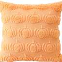 2 x Artscope Fall Pillow Covers 18 x 18 Set of 2 Decorative Autumn Harvest Holiday Pumpkin Throw Pillow Cases Soft Plush Faux Fur Couch Cushion Case for Farmhouse Halloween Sofa Bed Room Decor-Light Gold