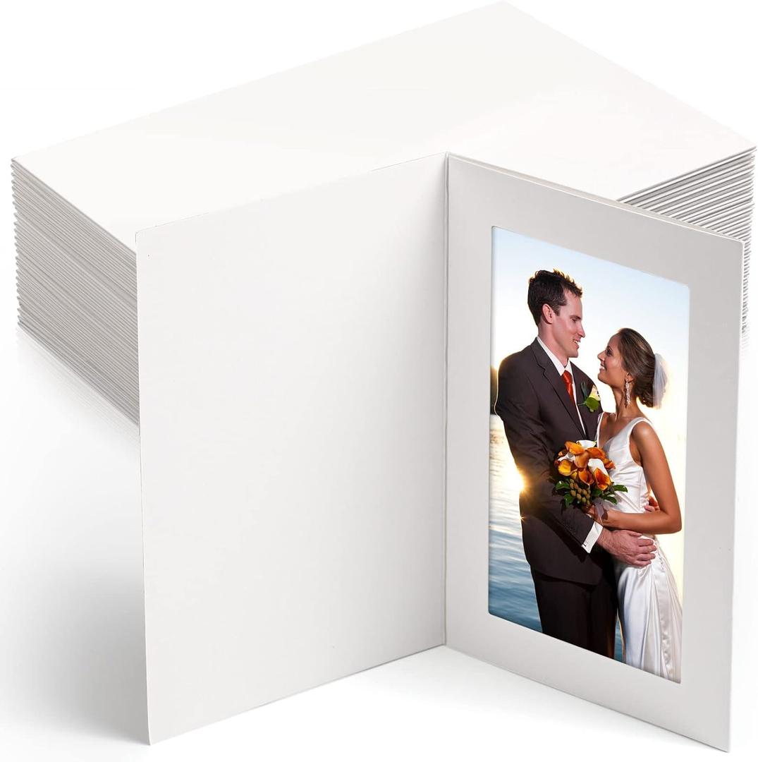 Fainne 150 Pack Photo Folders 4x6Inch Cardboard Picture Frame Photo Frame Thank You Cards Cardboard Folders Paper Greeting Cards Inserts for Portraits Christmas Wedding (4 x 6 Inch,White)