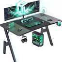 HLDIRECT 55 Inch A-Shaped Gaming Desk with Carbon Fiber Surface, Black